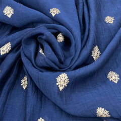 Navy Blue Floral Motif Mul Chanderi Embroidery
