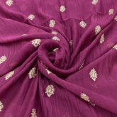 Wine Floral Motif Mul Chanderi Embroidery