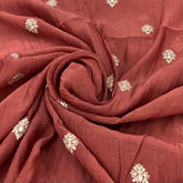 Rust Floral Motif Mul Chanderi Embroidery