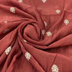 Rust Floral Motif Mul Chanderi Embroidery