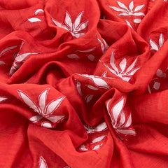 Orange Floral Applique Mul Chanderi Embroidery