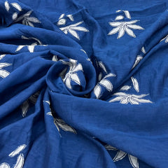 Blue Floral Applique Mul Chanderi Embroidery