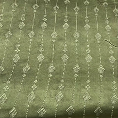 Olive Green Stripes Ethnic Slub Dupion Satin Embroidery