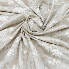Pastel Cream Floral Jal Slub Dupion Satin Embroidery