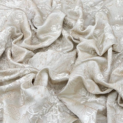 Pastel Cream Floral Jal Slub Dupion Satin Embroidery