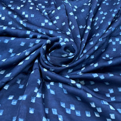 Indigo Blue White Squares Modal Satin Ajrak Print