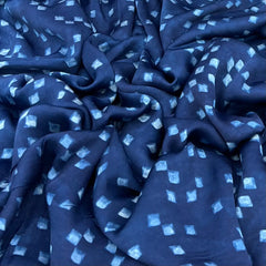 Indigo Blue White Squares Modal Satin Ajrak Print