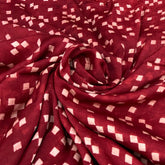 Maroon White Squares Modal Satin Ajrak Print