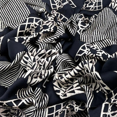 Black Geometric Modal Satin Ajrak Print