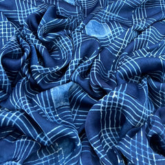 Blue Checks Modal Satin Ajrak Print