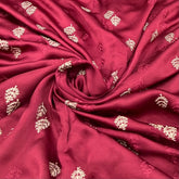 Maroon Floral Zari Slub Dupion Satin Embroidery