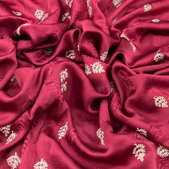 Maroon Floral Zari Slub Dupion Satin Embroidery