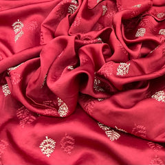 Rust Floral Zari Slub Dupion Satin Embroidery