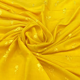 Yellow Floral Thread Slub Silk Embroidery