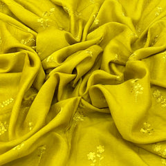 Lime Green Floral Thread Slub Silk Embroidery