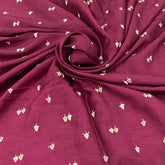 Wine Floral Zari Slub Silk Embroidery