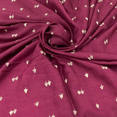 Wine Floral Zari Slub Silk Embroidery