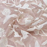Peach Pink Floral Applique Pure Organza Embroidery