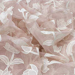 Peach Pink Floral Applique Pure Organza Embroidery
