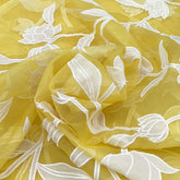 Yellow Floral Applique Pure Organza Embroidery