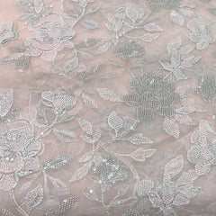 Light Peach Floral Jal Sequins & Thread Pure Organza Embroidery
