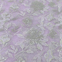Light Lavender Floral Jal Sequins & Thread Pure Organza Embroidery