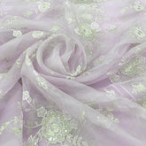Light Lavender Floral Sequins & Thread Pure Organza Embroidery