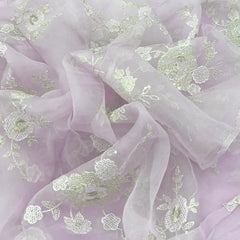 Light Lavender Floral Sequins & Thread Pure Organza Embroidery
