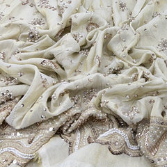 Natural Gold Floral Jal Tissue Cut Dana Daman Embroidery