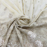 Natural Gold Floral Applique Daman Tissue Embroidery