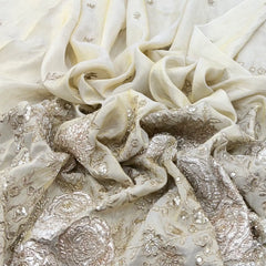 Natural Gold Floral Applique Daman Tissue Embroidery