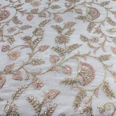 White & Pink Floral All Over Cut Dana Georgette Embroidery