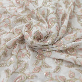 White & Pink Floral All Over Cut Dana Georgette Embroidery