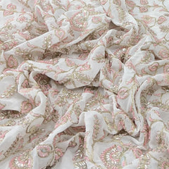 White & Pink Floral All Over Cut Dana Georgette Embroidery