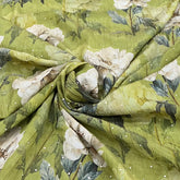 Green Floral Crush Tissue Print & Embroidery