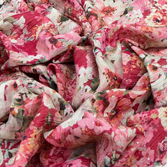 Rani Pink Multicolour Floral Crush Tissue Print & Embroidery