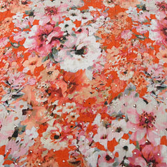 Orange Multicolour Floral Crush Tissue Print & Embroidery