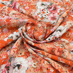 Orange Multicolour Floral Crush Tissue Print & Embroidery