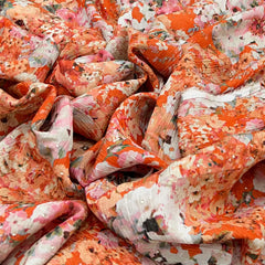 Orange Multicolour Floral Crush Tissue Print & Embroidery