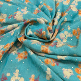 Sea Blue Floral Crush Tissue Print & Embroidery