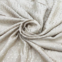 Pastel Beige Wave Thread & Sequins Slub Silk Embroidery