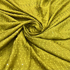 Lemon Green Wave Thread & Sequins Slub Silk Embroidery