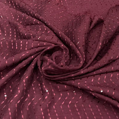 Wine Maroon Wave Thread & Sequins Slub Silk Embroidery