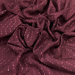 Wine Maroon Wave Thread & Sequins Slub Silk Embroidery