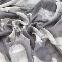 Grey Geometric Mul Chanderi Printed