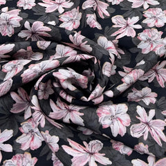 Black Floral Slub Silk Print
