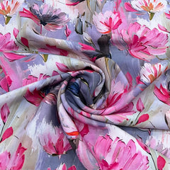 Light Lavender Multicolour Floral Slub Silk Print