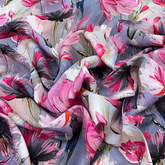 Light Lavender Multicolour Floral Slub Silk Print