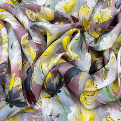 Light Grey Multicolour Floral Slub Silk Print