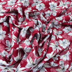 Maroon Floral Slub Silk Print